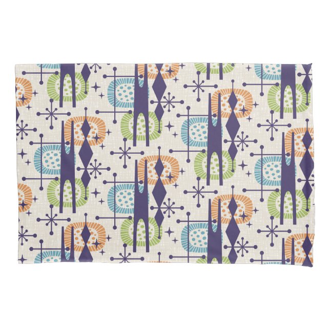 Mid Century Modern Atomic Age Abstract Pattern Pillow Case (Front-Left)