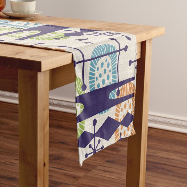 Mid Century Modern Atomic Age Abstract Pattern Short Table Runner (In Situ)