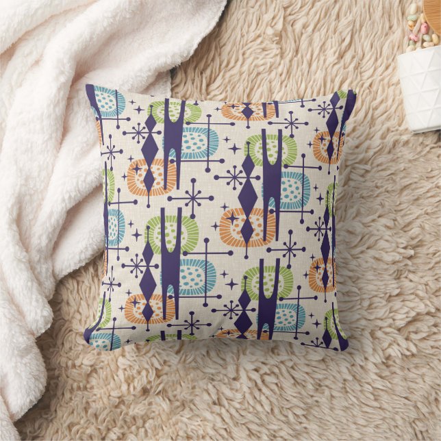 Mid Century Modern Atomic Age Abstract Pattern Throw Pillow (Blanket)