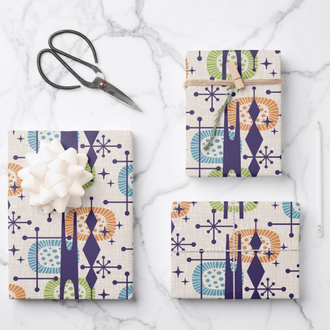 Mid Century Modern Atomic Age Abstract Pattern Wrapping Paper Sheets (Front)