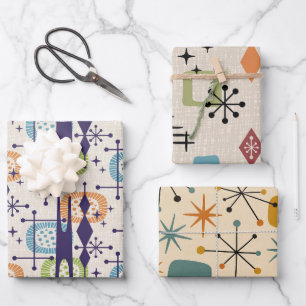 Mid Century Modern Atomic Age Abstract Pattern Wrapping Paper Sheets