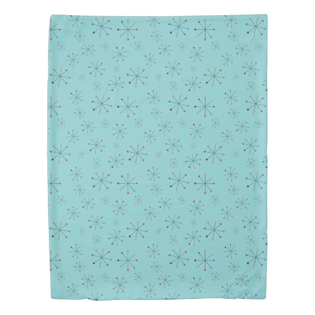 Mid-Century Modern Atomic Age Aqua Blue Cream Duvet Cover (Front)