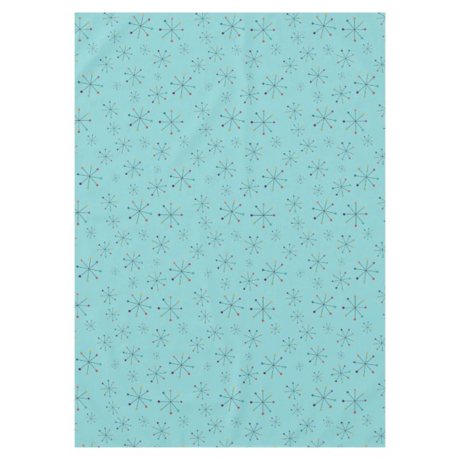 Mid-Century Modern Atomic Age Aqua Blue Pattern Tablecloth (Front)
