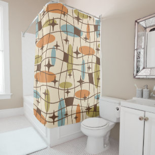Mid Century Modern Atomic Age Cosmic Pattern Shower Curtain