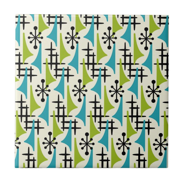 Mid Century Modern Atomic Age Pattern Ceramic Tile (Front)