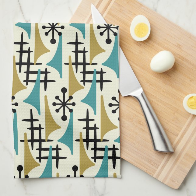 Mid Century Modern Atomic Age Pattern Kitchen Towel (Quarter Fold)
