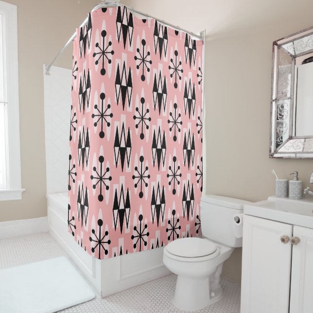 Mid Century Modern Atomic Age Pattern Shower Curtain (In Situ)