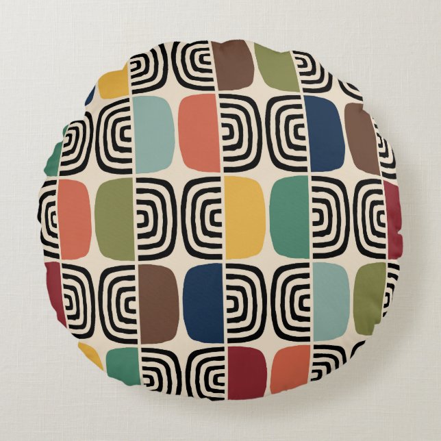 Mid Century Modern Atomic Age Round Pillow (Front)
