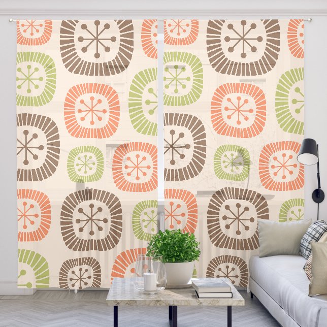 Mid Century Modern Atomic Age Sheer Curtains (Living Room)