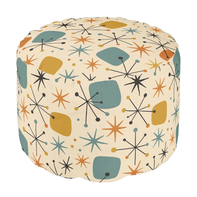 Mid Century Modern Atomic Age Starburst Pattern Pouf (Angled Front)