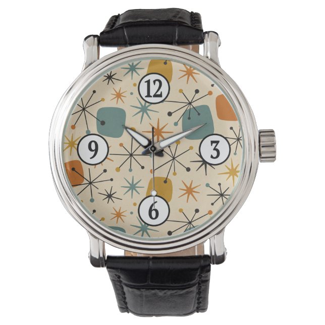 Mid Century Modern Atomic Age Starburst Pattern Watch (Front)