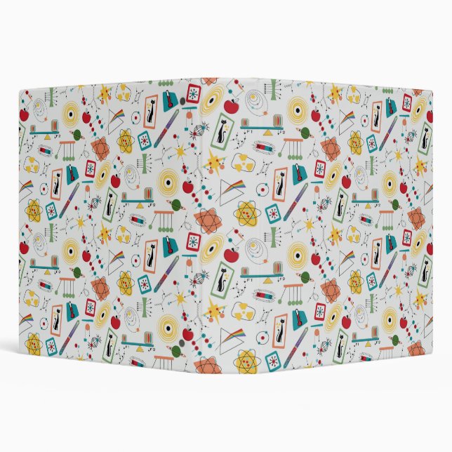 Mid Century Modern Atomic Age STEM Physics Scatter 3 Ring Binder (Background)