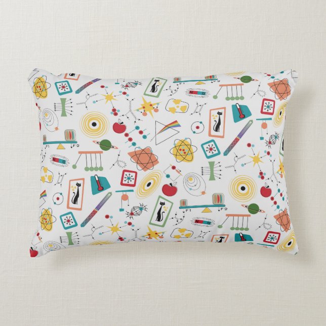 Mid Century Modern Atomic Age STEM Physics Scatter Accent Pillow (Front)