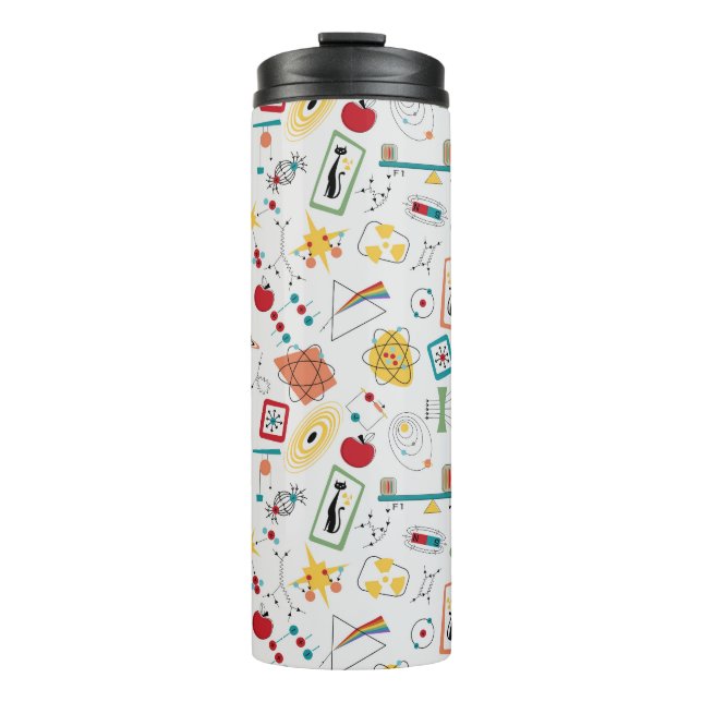 Mid Century Modern Atomic Age STEM Physics Scatter Thermal Tumbler (Front)