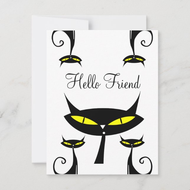 Mid Century Modern Atomic Black Cat Hello Friend (Front)
