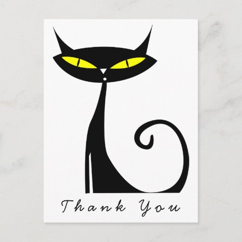 Mid Century Modern Atomic Black Cat Thank You Postcard