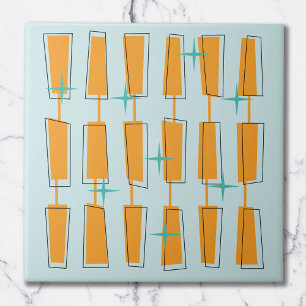 Mid Century Modern Atomic Blocks Aqua, Orange Ceramic Tile