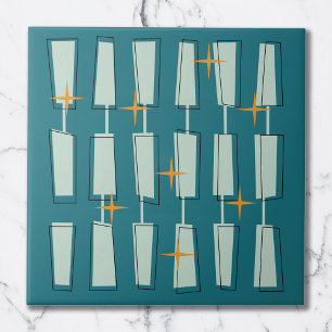 Mid Century Modern Atomic Blocks Teal, Aqua Ceramic Tile