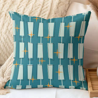Mid Century Modern Atomic Blocks Teal, Aqua Throw Pillow