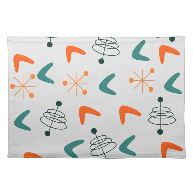 Mid-Century Modern Atomic Boomerangs  Cloth Placemat (Front)