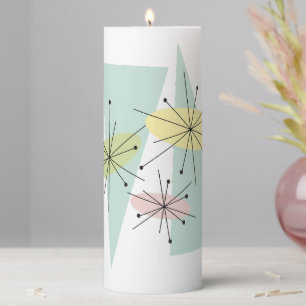 Mid-Century Modern Atomic Bursts 3" x 8" Tall Pillar Candle