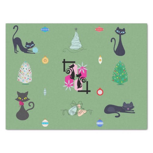 Mid Century Modern Atomic Cat Christmas Holiday  Tissue Paper