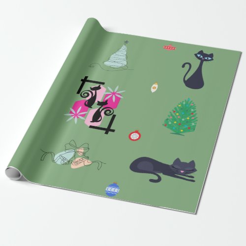 Mid Century Modern Atomic Cat Christmas Holiday  Wrapping Paper