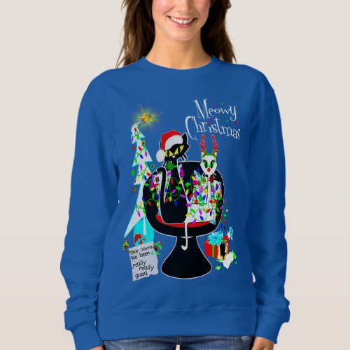 Mid Century Modern Atomic Cat Meowy Christmas Sweatshirt