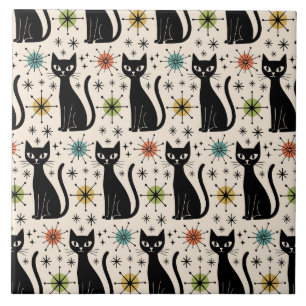 Mid Century Modern Atomic Cat Pattern Ceramic Tile