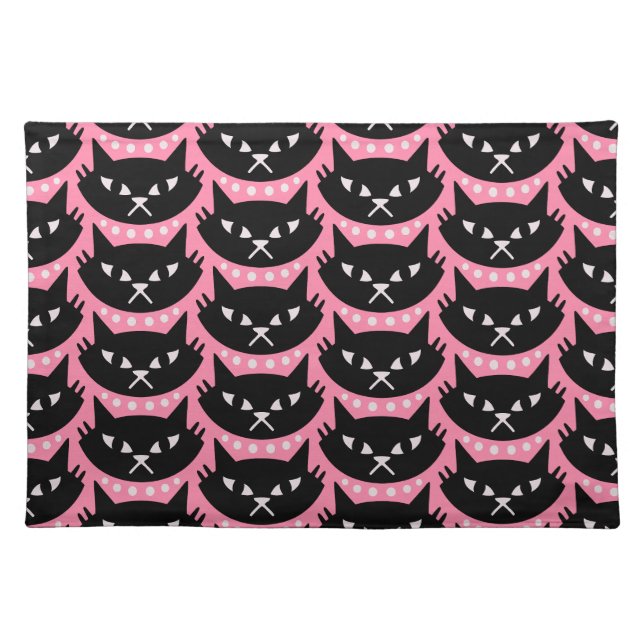 Mid Century Modern Atomic Cat Pattern Cloth Placemat (Front)