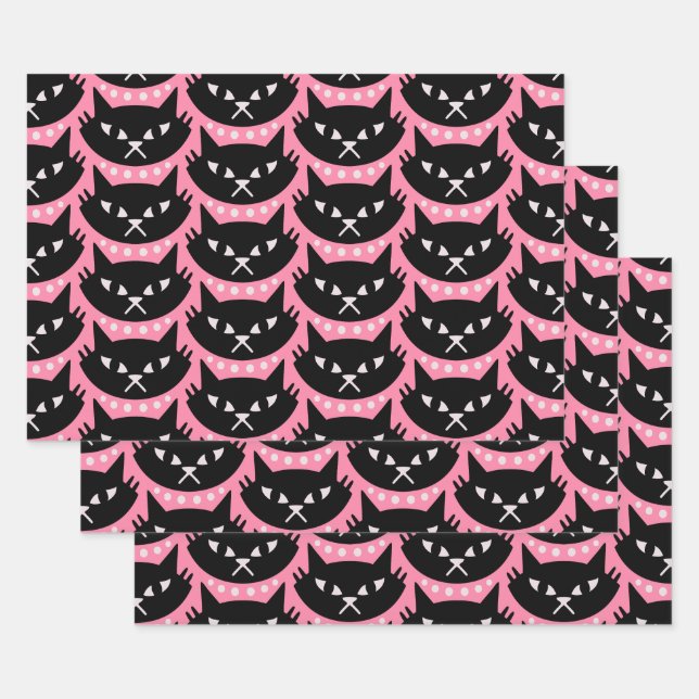 Mid Century Modern Atomic Cat Pattern Wrapping Paper Sheets (Set)