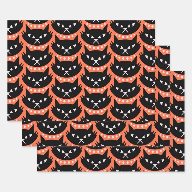 Mid Century Modern Atomic Cat Pattern Wrapping Paper Sheets (Set)