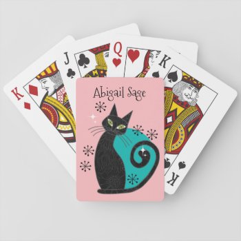 Mid Century Modern Atomic Cat Pink Blue Retro Playing Cards by StuffByAbby at Zazzle