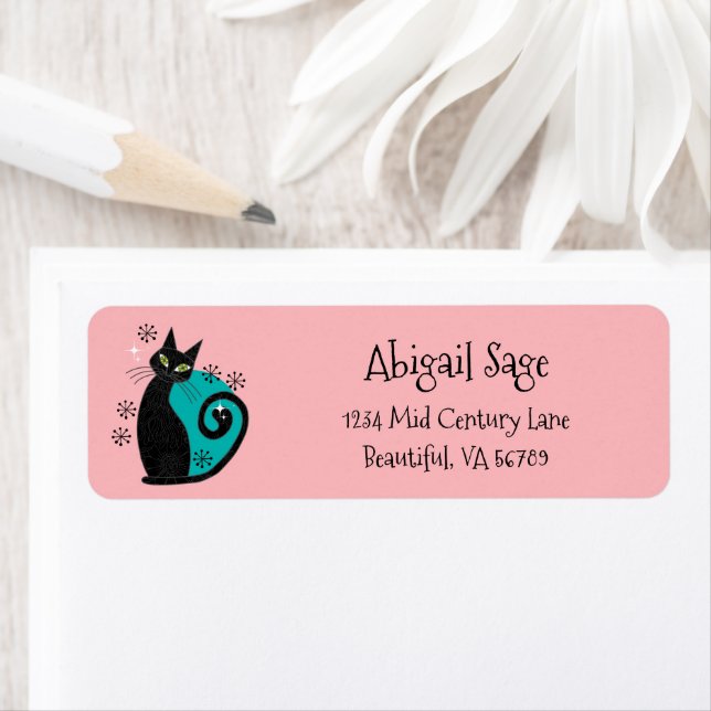 Mid Century Modern Atomic Cat Retro Address Label (Insitu)