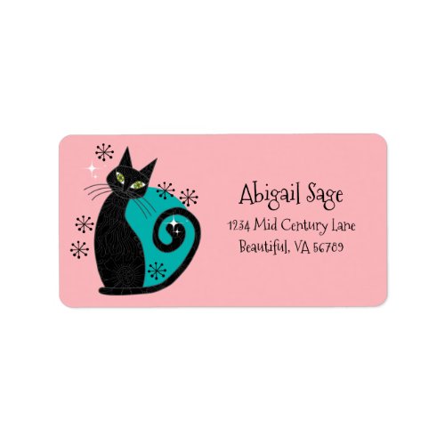 Mid Century Modern Atomic Cat Retro Address Label