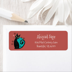 Mid Century Modern Atomic Cat Retro Address Label