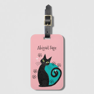 Mid Century Modern Atomic Cat Retro Address Luggage Tag