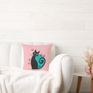 Mid Century Modern Atomic Cat Retro Address Throw Pillow