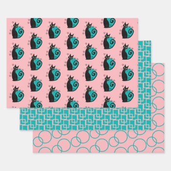 Mid Century Modern Atomic Cat Retro Address Wrapping Paper Sheets by StuffByAbby at Zazzle