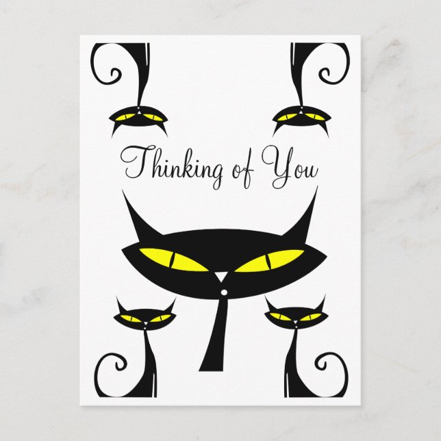 Mid Century Modern Atomic Cat Thinking of You Postcard (Front)