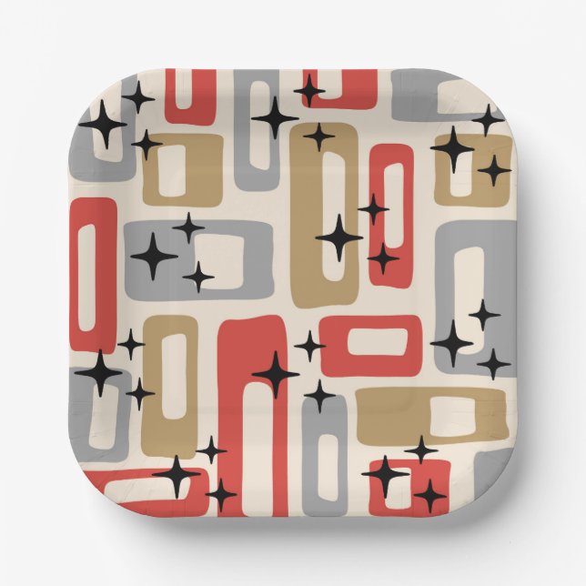 Mid Century Modern Atomic Christmas Paper Plates (Front)