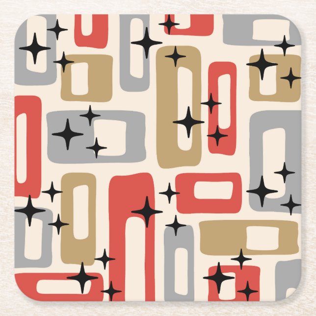 Mid Century Modern Atomic Christmas Square Paper Coaster (Front)