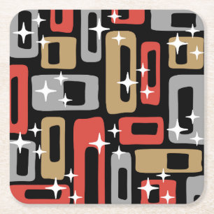 Mid Century Modern Atomic Christmas Square Paper Coaster