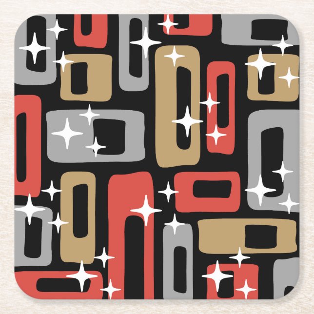 Mid Century Modern Atomic Christmas Square Paper Coaster (Front)