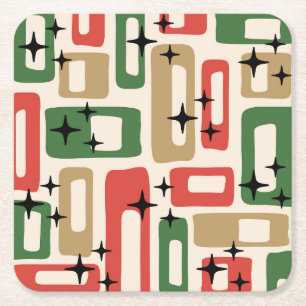 Mid Century Modern Atomic Christmas Square Paper Coaster