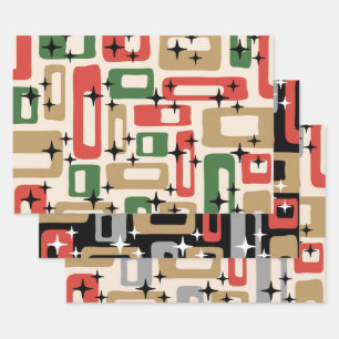 Mid Century Modern Atomic Christmas Wrapping Paper Sheets