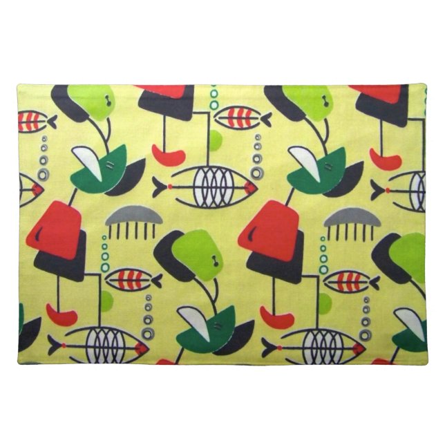 Mid Century Modern Atomic Design Cloth Placemat (Front)