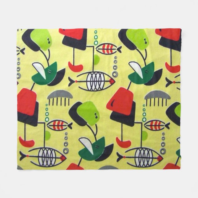 Mid Century Modern Atomic Design Fleece Blanket (Front (Horizontal))