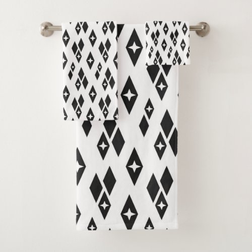 Mid Century Modern Atomic Diamonds Black and White Bath Towel Set