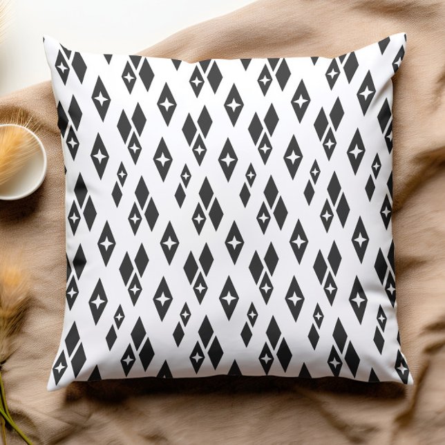 Mid Century Modern Atomic Diamonds Black and White Throw Pillow (Creator Uploaded)